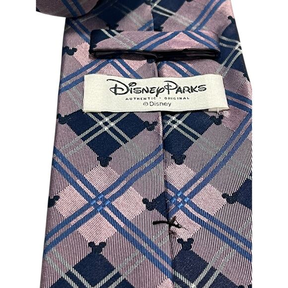 Men’s Disney Parks 100% Silk Purple Blue Mickey Mouse Argyle Neck Tie 59" - Picture 3 of 4